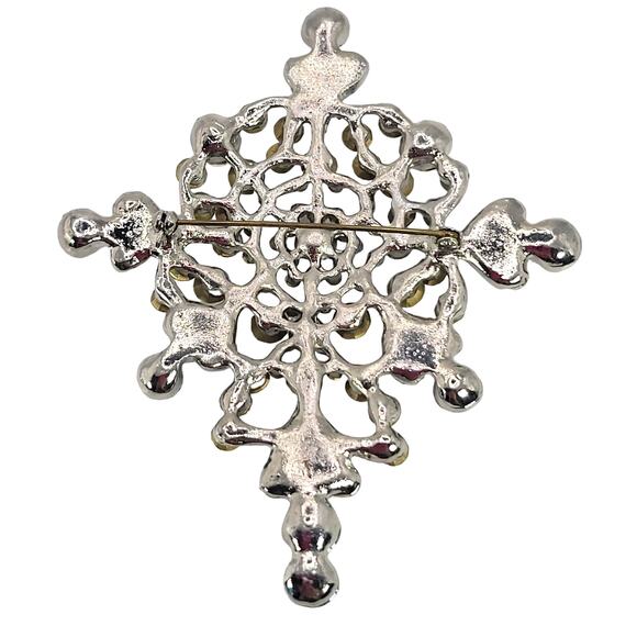 Crystal Rhinestone Snowflake Brooch Pin Large 3.5" READ Description Silver Tone - Picture 8 of 16